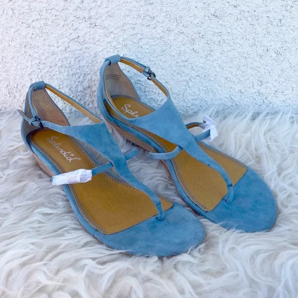 NWOT Splendid Brooklyn V-Strap Wedge Suede Sandal size 8 - Picture 2 of 8